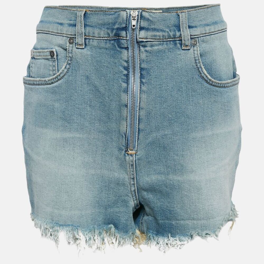 Givenchy Blue Washed Denim Raw Edge Detail Shorts L